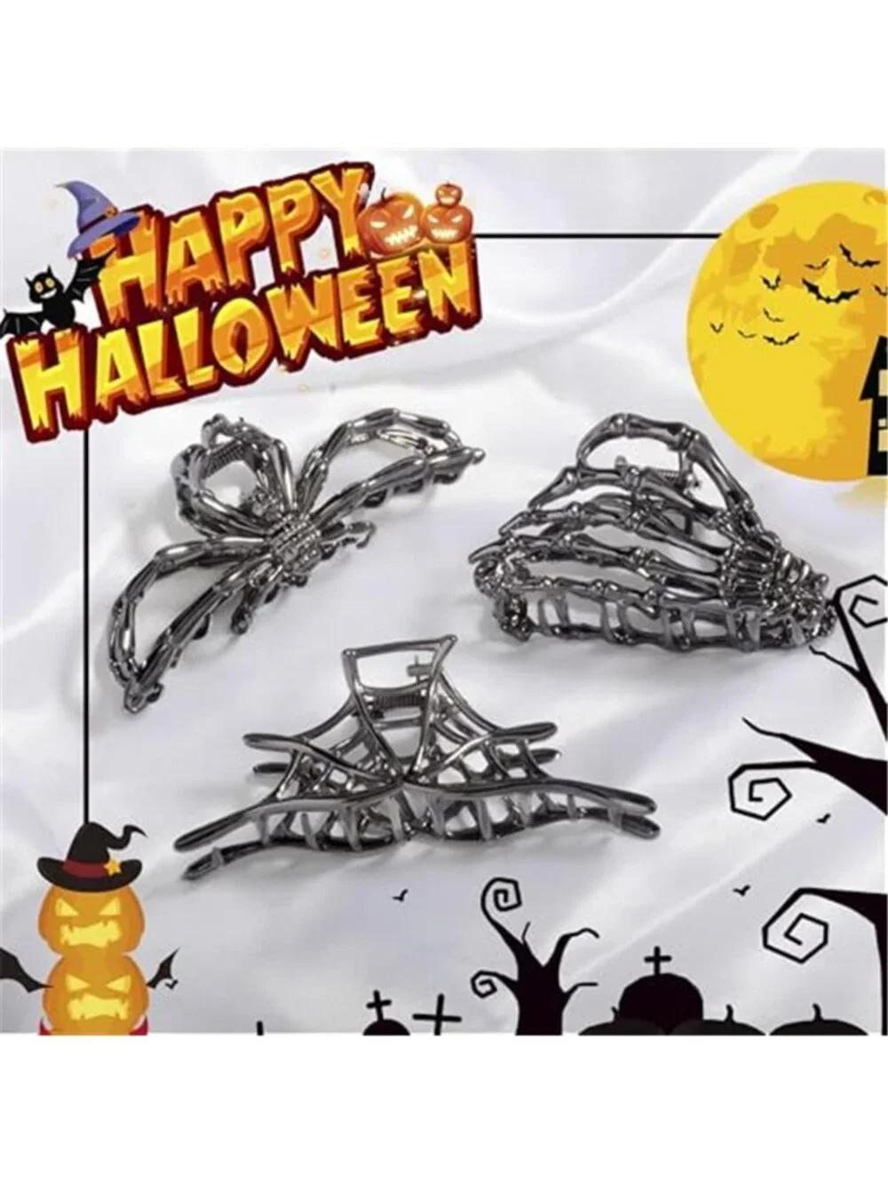 3PC Black Skull Skeleton Hand Hair Claw Clips